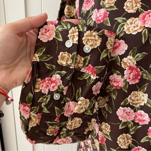 Jones New York Signature Blouse, 100% Cotton, Floral, Brown/Pink, Women's (US M) - Picture 5 of 10